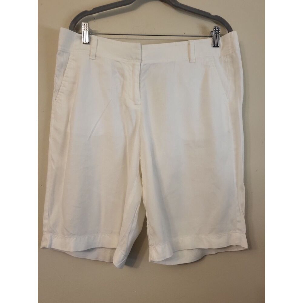 Ann Taylor White Linen-Blend Bermuda Shorts
